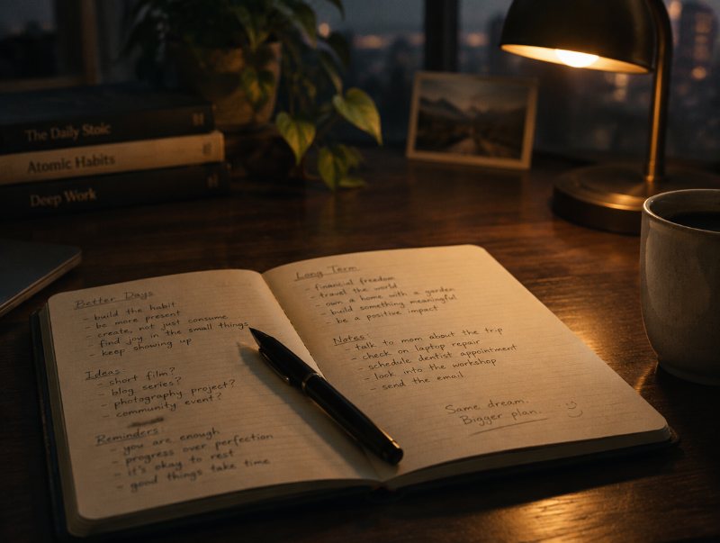 Notebook with handwritten brief notes